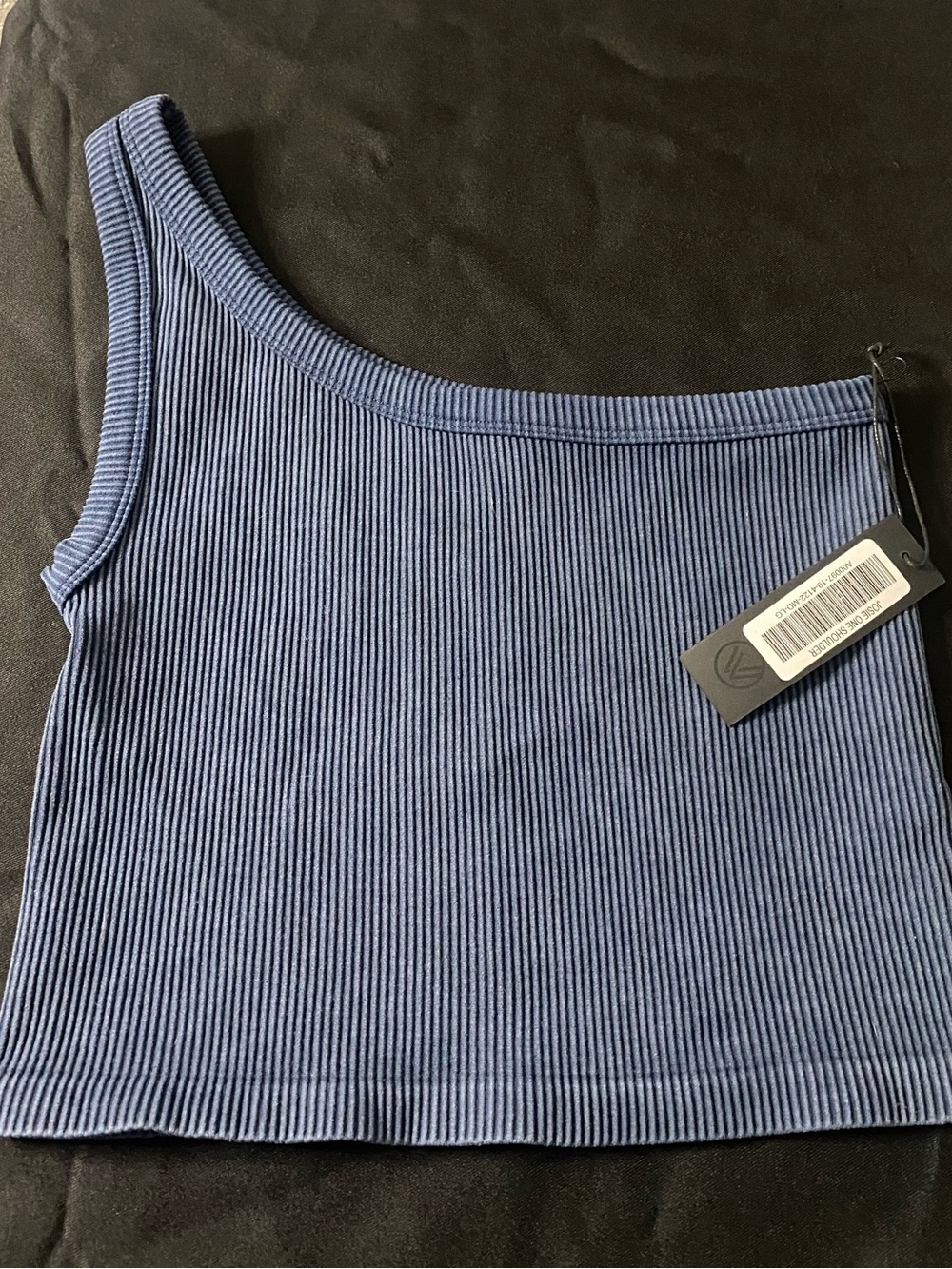 Ribbed One-Shoulder Crop Top - Blue